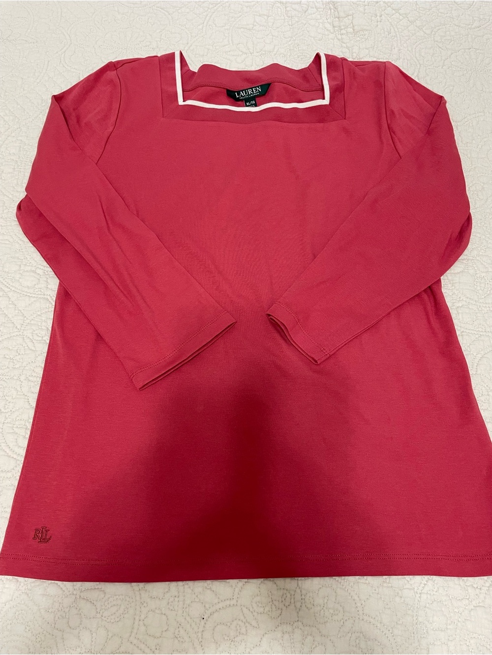 Lauren Ralph Lauren Pink Square-Neck 3/4 Sleeve Top